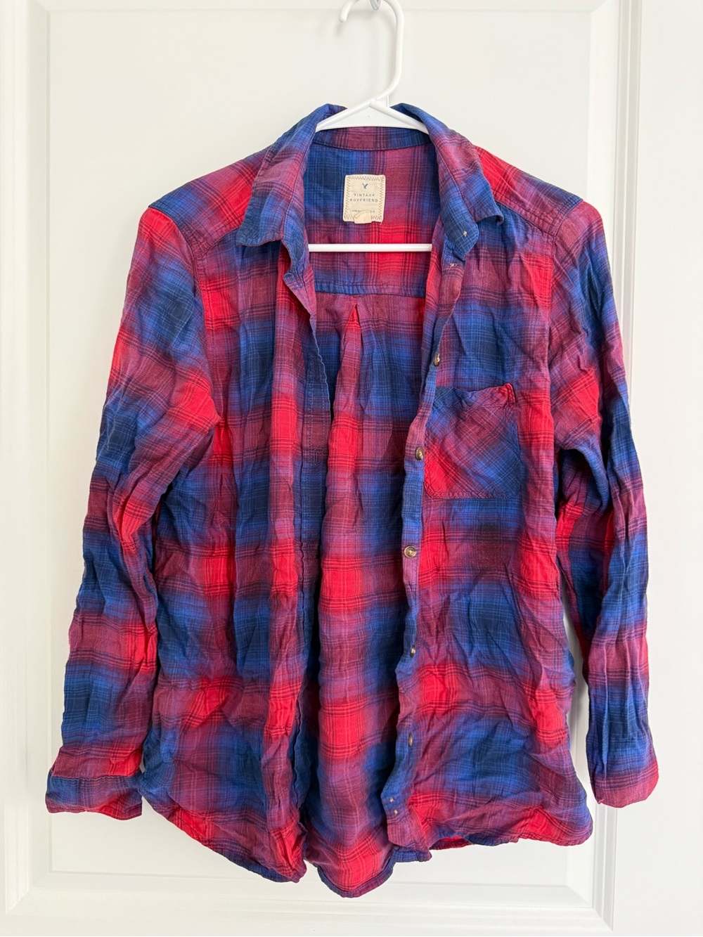 American Eagle Outfitters Red and Blue Plaid Flannel Shirt